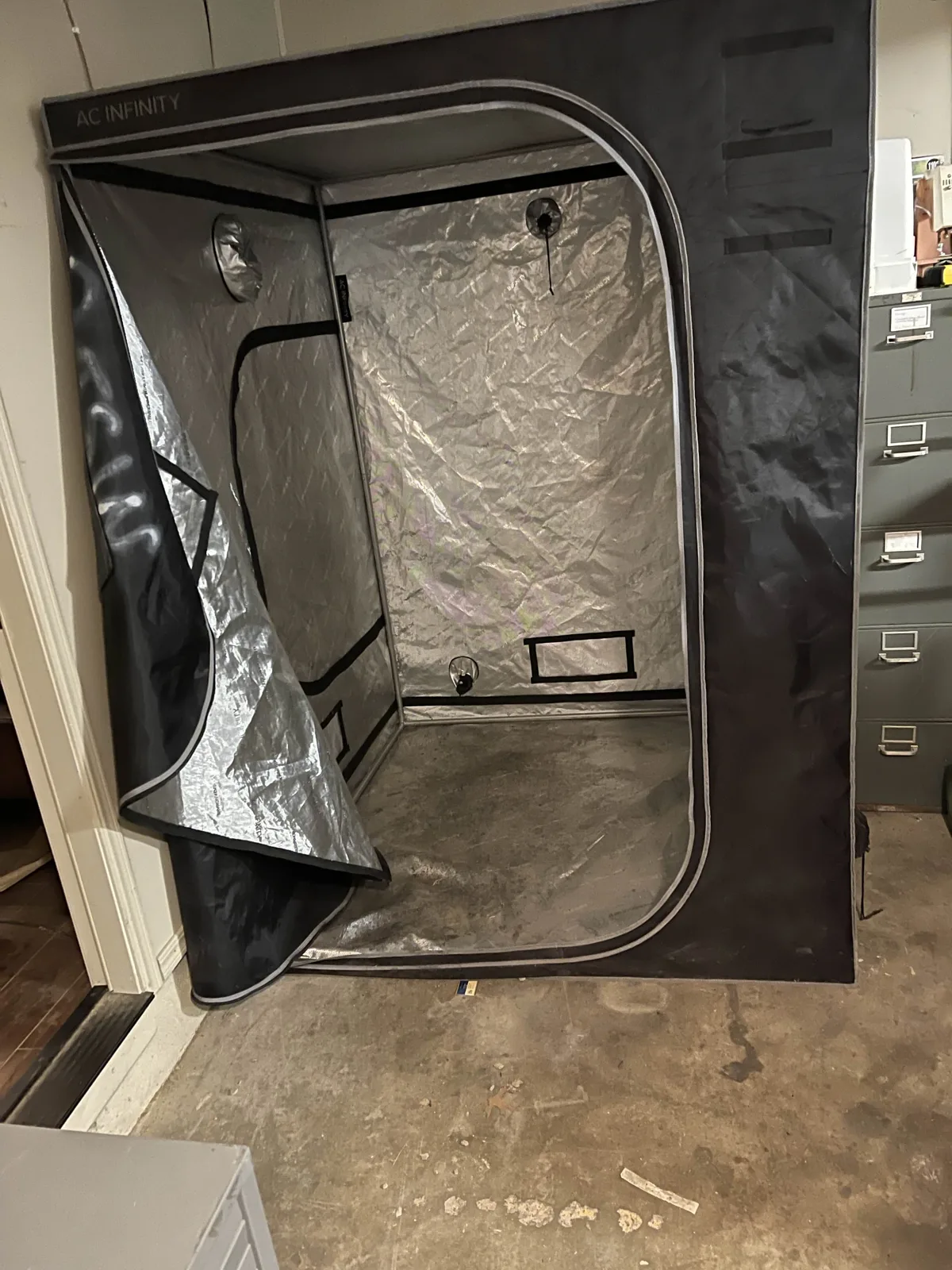 The tent standing in place, still empty while I plan the interior.